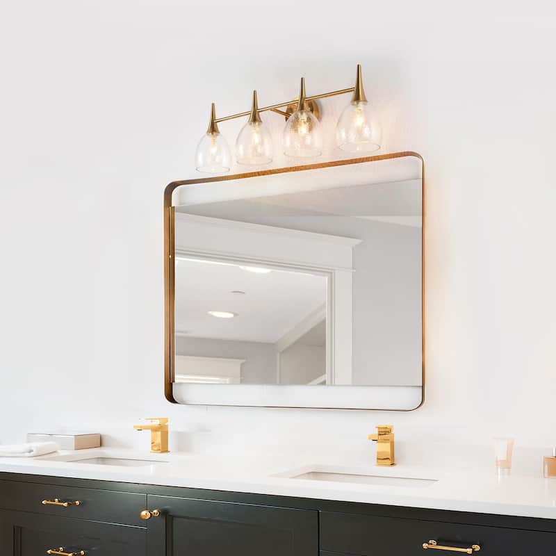 Suvy Modern Gold 4-Light Bathroom Vanity Lights Water Glass Wall Sconces - 28.5'' L x 7'' W x 9.5'' H
