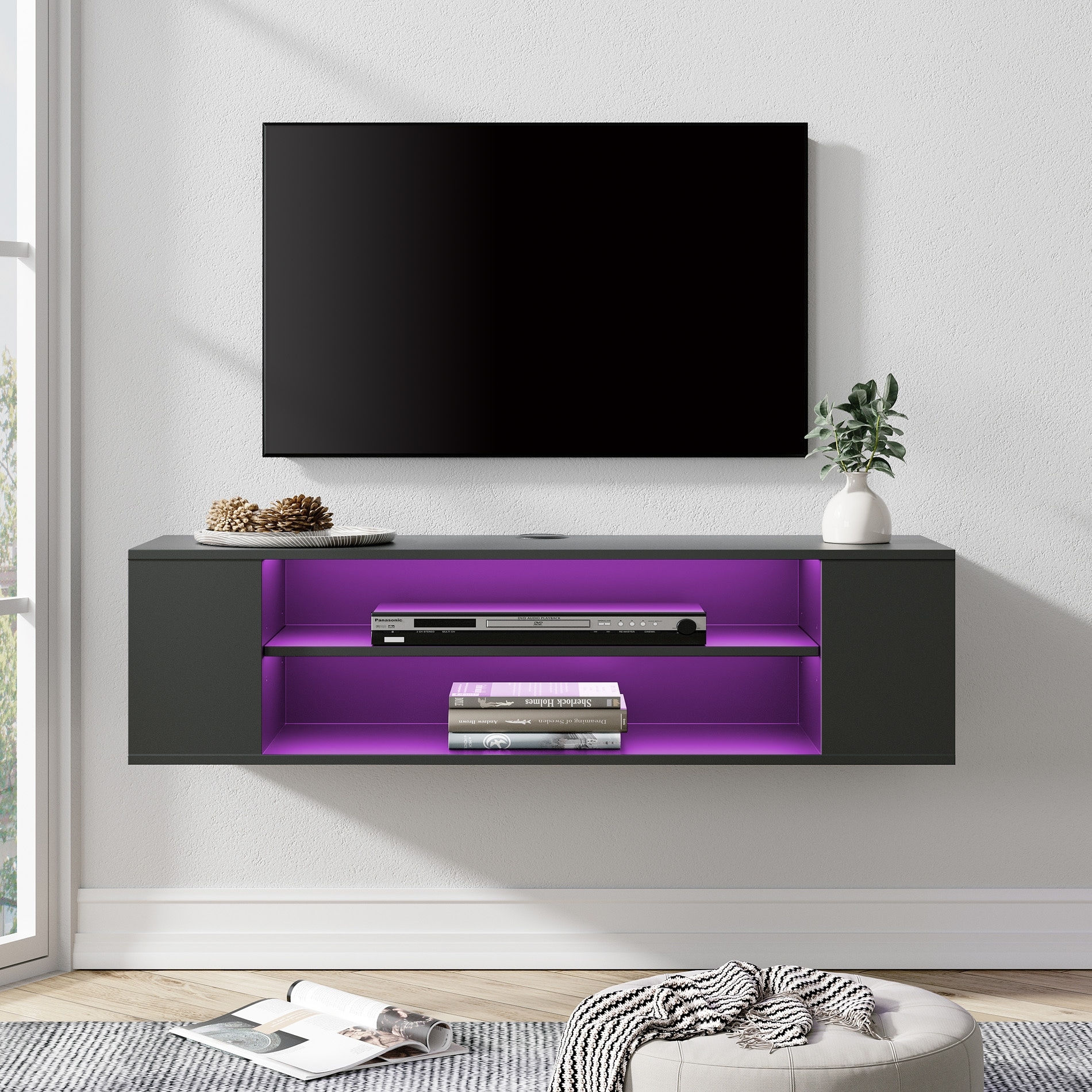 WAMPAT Floating TV Stand Shelf Wall Mounted Entertainment Center