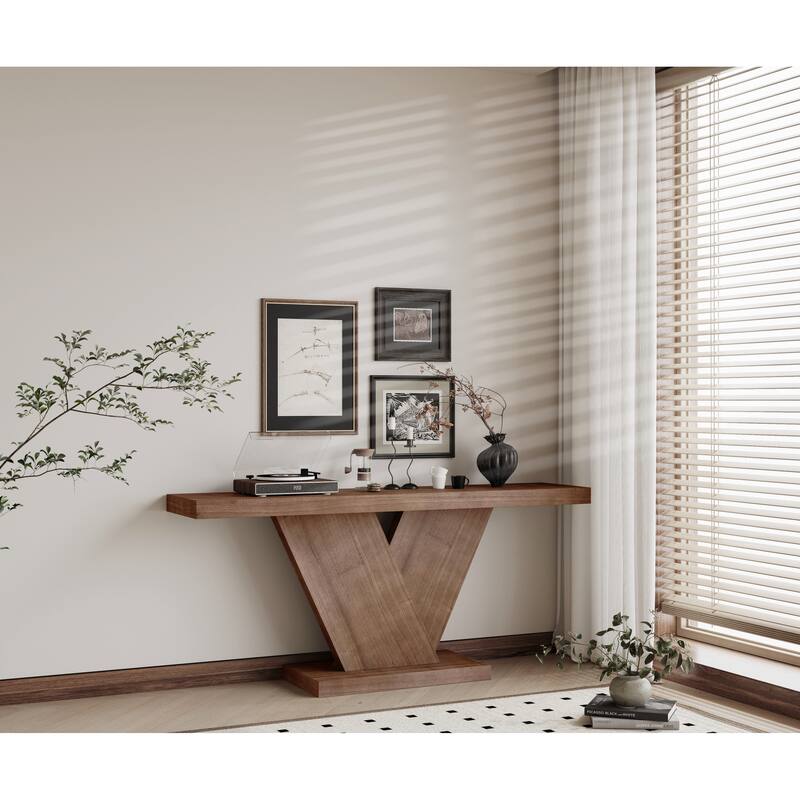 66" Modern X-Leg Console Table with Solid Wood Veneer