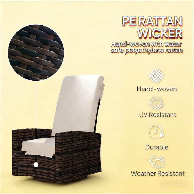 GDFStudio Lorien Rattan Outdoor Swivel Recliner with 360-Degree Rotating Base