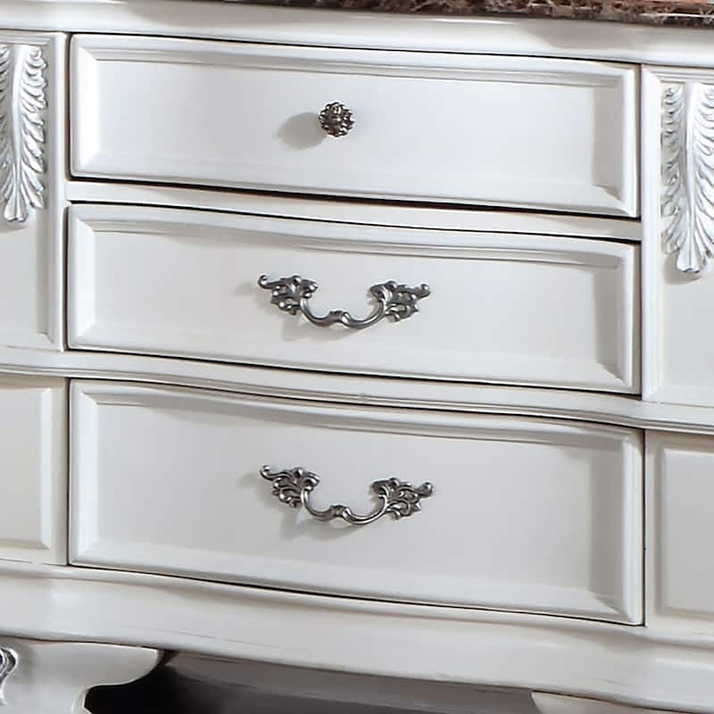 Furniture of America Wrea Traditional Marble Top 3-Drawer Nightstand