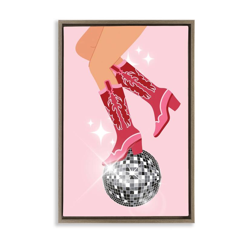 Stupell Balancing Disco Cowgirl Framed Floater Canvas Wall Art Design By LSR Design Studio - 21 x 31 - Brown