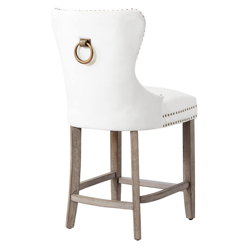 Carter 29" Wingback Tufted Nailhead Bar Stool with Antique Grey Legs