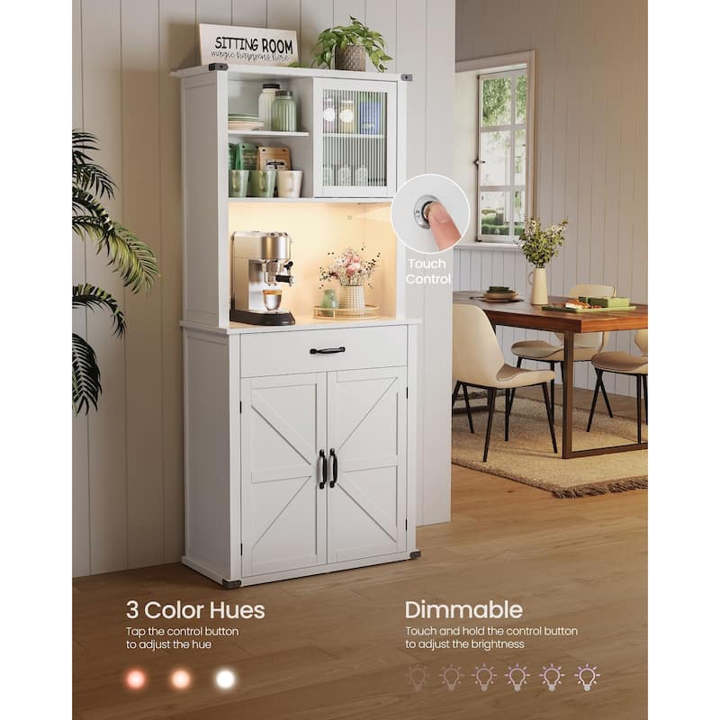 71" Modern Kitchen Pantry Storage Cabinet with Adjustable Light and Charging Station for Bar or Dining Room