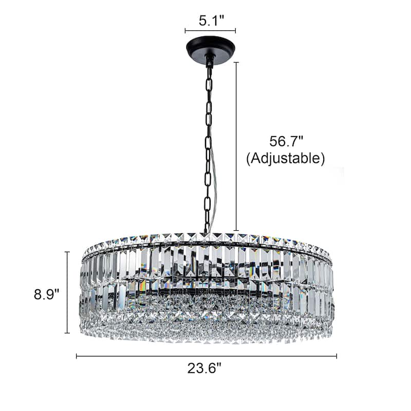 8-Lights Modern Drum Crystal Chandelier Round Dining Room Light Fixture