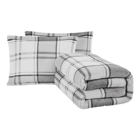 London Fog Faux Fur Plaid 3 Piece Comforter Set