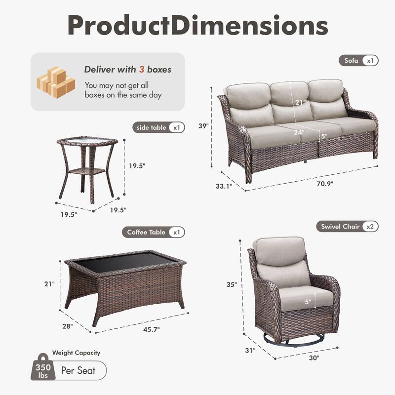 Meyreso 5-Piece Wicker Outdoor Patio Conversation Set with 5-Inch Thick Olefin Cushions