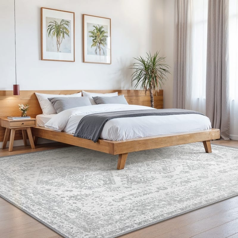 Mcow Floral Faded Low Pile Machine Washable Non-Slip Area Rug