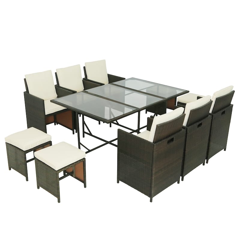 1-Piece Outdoor Rattan Wicker Patio Dining Table Set Garden Outdoor Patio Furniture Sets (11-Piece)