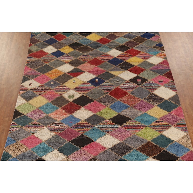 Checkered Geometric Moroccan Oriental Area Rug Handmade Wool Carpet - 9'1" x 12'8"