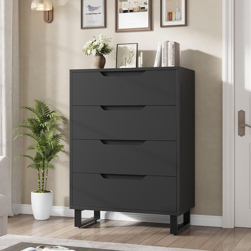 Farmhouse 4 Drawer Dresser for Bedroom, Living Room, Hallway - Black