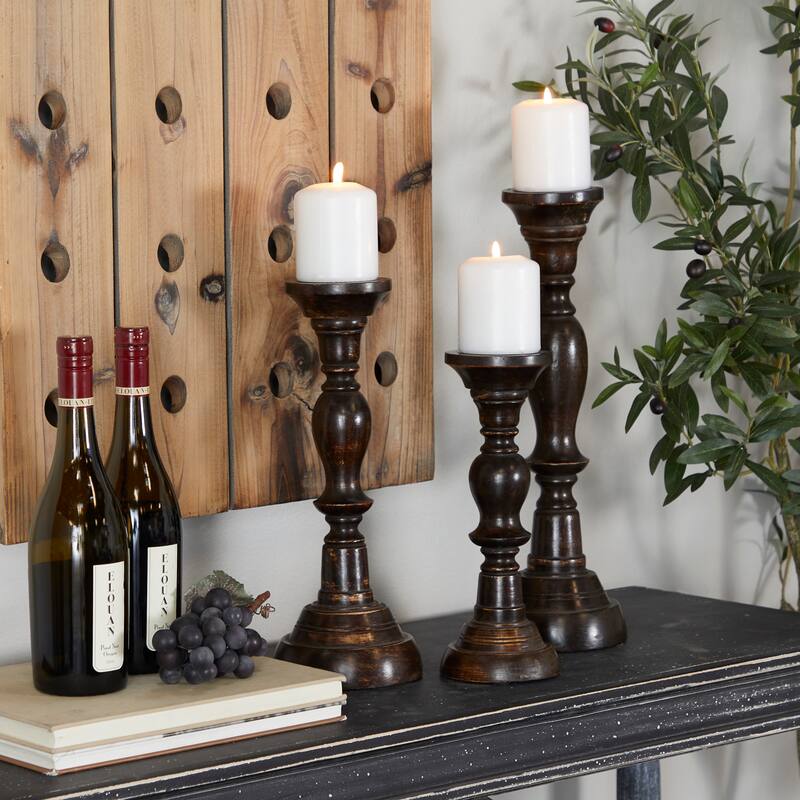 Black Mango Wood Farmhouse Candle Holder (Set of 3) - S/3 18", 15", 12"H - S/3 18", 15", 12"H - Black