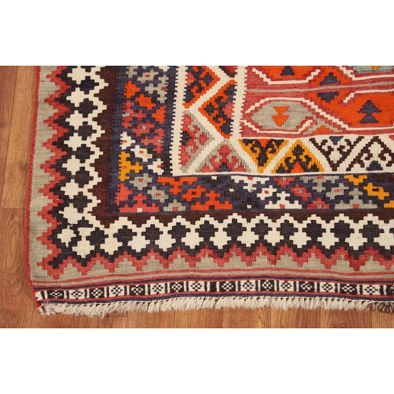 Vegetable Dye Kilim Qashqai Persian Vintage Rug Hand-Woven Wool Carpet - 5'1"x 8'8"