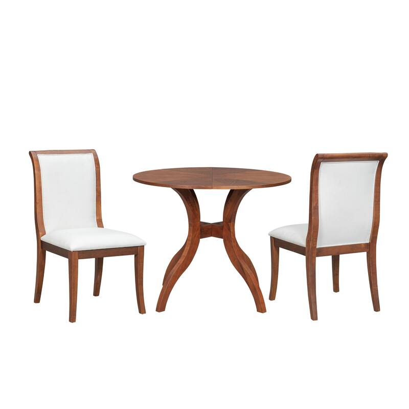 3 Piece Traditional Dining Room Table Set, 39.4" Round Table with 2 Chairs, Solid Wood Kitchen Table Set with Curved Legs