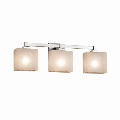 Justice Design Fusion Regency 3-light Polished Chrome Bath Bar, Weave Rectangle Shade