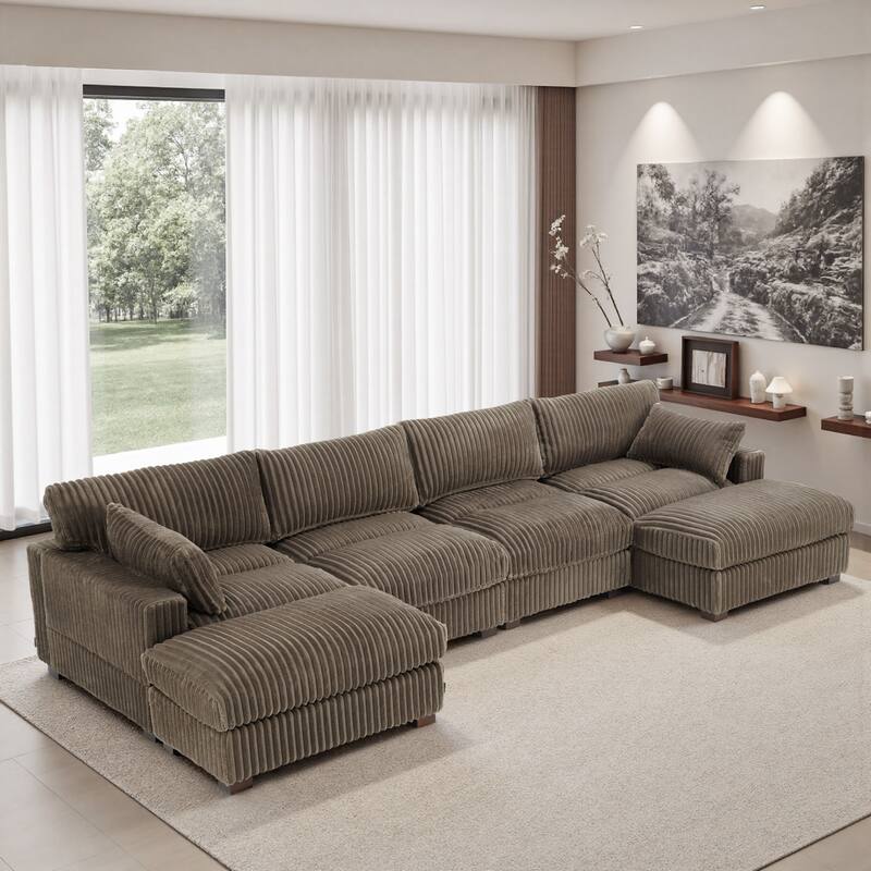 Modren Plush Oversized Modular Sectional Sofa Set with Chaise&Ottoman.