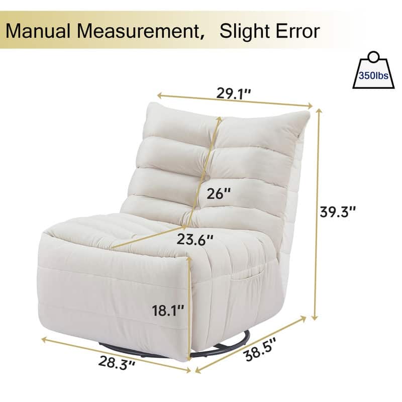 29.1" velvet off-white lazy lift sofa chair with arm pockets