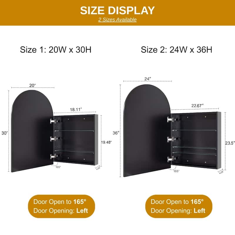 TEHOME Arched Bathroom Medicine Cabinet with Mirror Recessed and Surface Mount Medicine Cabinet Mirror