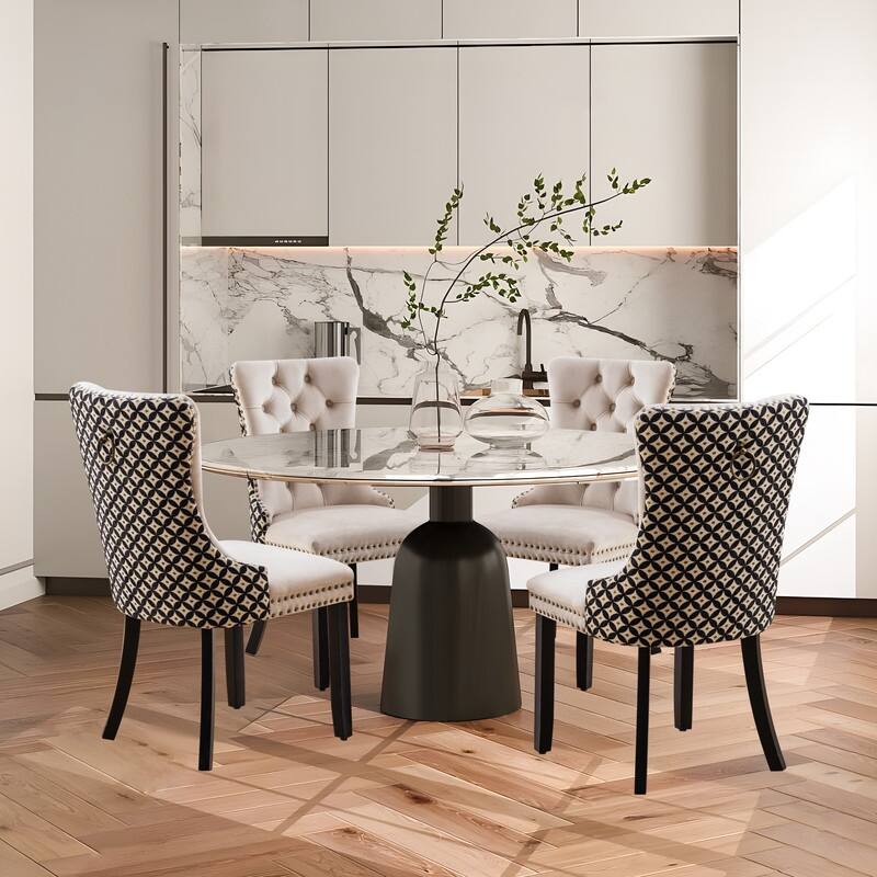 Solid Wood Velvet Upholstered Dining Chair Set of 4