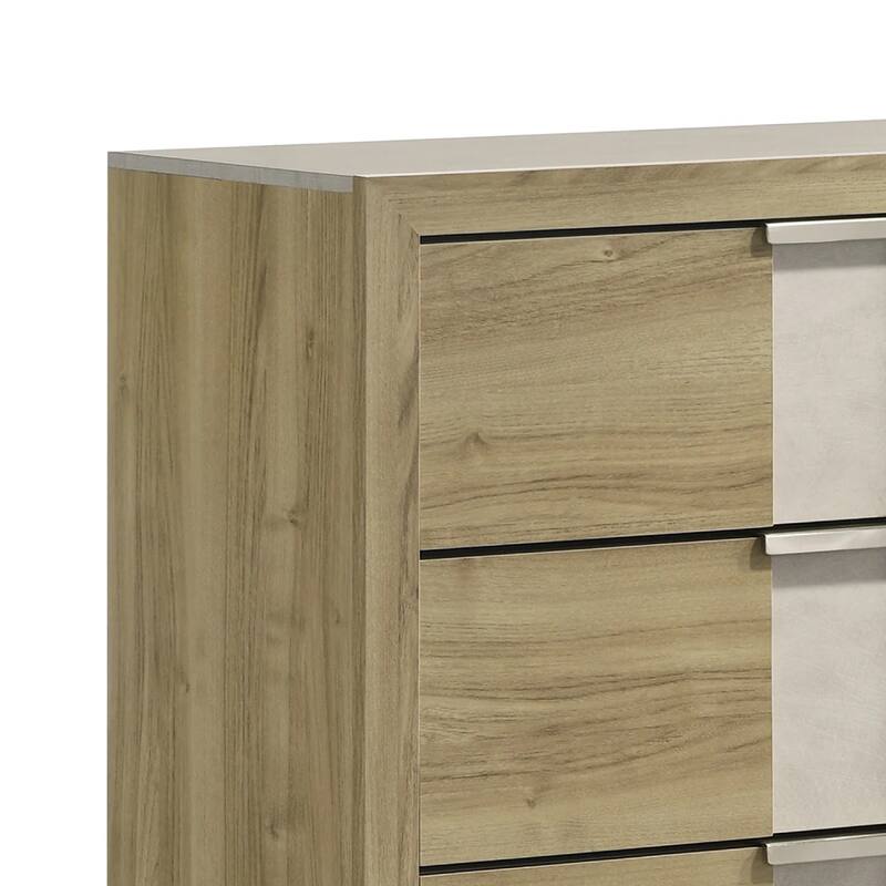 Amey Tall Dresser Chest with 5 Drawers, White Trim and Driftwood Brown Finish
