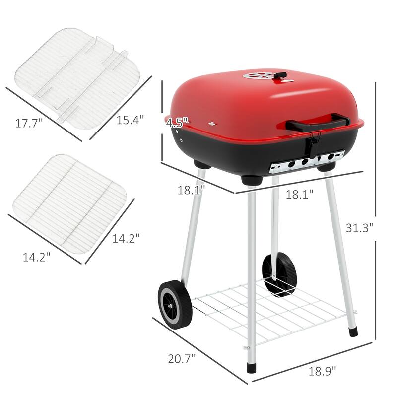 Outsunny Portable Charcoal Grill with Bottom Shelf, BBQ Smoker with