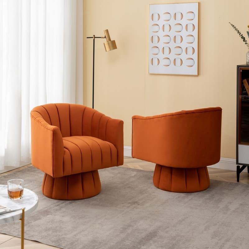 SEYNAR Modern Glam Velvet Upholstered Round 360 Degree Swivel Accent Barrel Chair Set of 2