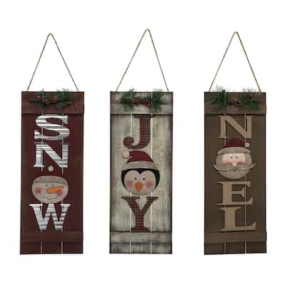 Transpac MDF Christmas Wall Decor Set of 3 Christmas Home Decorations