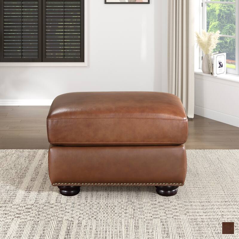 Fowler Leather Match Ottoman