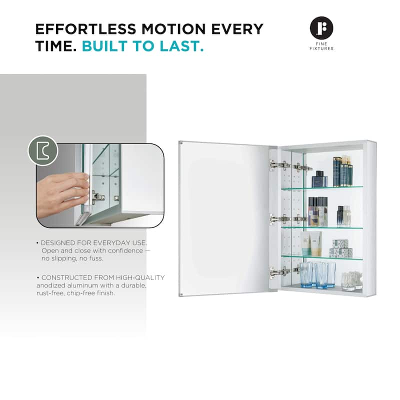 Bathroom Medicine Cabinet, Aluminum, Recessed/Surface Mount, Right/Left Hinged, Mirrored Interior