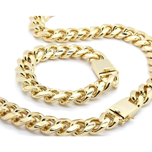 Mens Gold Tone Big Heavy Cut Hip Hop 18mm 30" Inchs Cuban Chain & 18mm 9" inchs