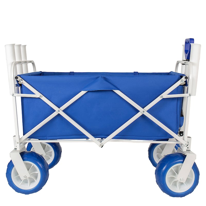 Beach Wagon Cart with Rod Holders and 9" All-Terrain Wheels, 500lbs Heavy Duty Collapsible Folding Wagon, Adjustable Handle