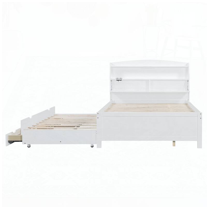Wooden LED Platform Bed with Trundle