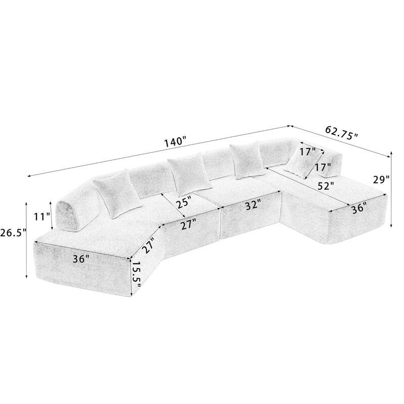 140" L-Shape Cloud Sectional Couch w/ Chaise, Modern Modular Sofa with Deep Seat, Upholstered Couches No Assembly Required