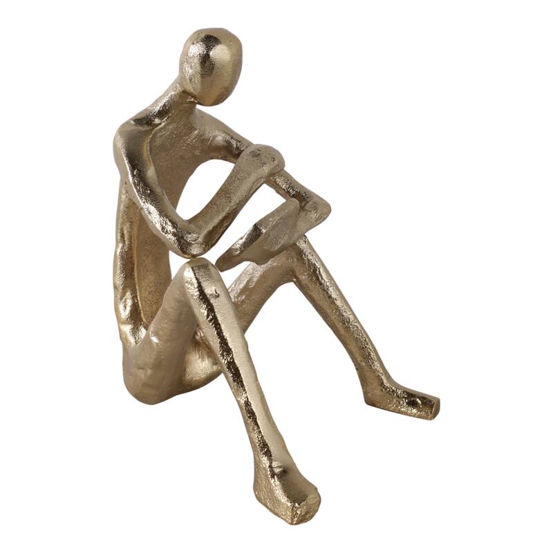 Metal Aluminum Figurine Sculptured Reading Man Modern - 7" Gold - 6" x 5.5" x 6.75"