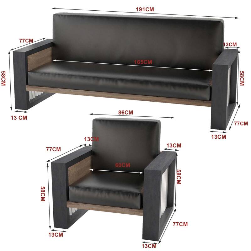 WESOME 3 Piece FU Leather Sofa Set with Coffee Table - 3-Set Sofa & 2 Single Sofa