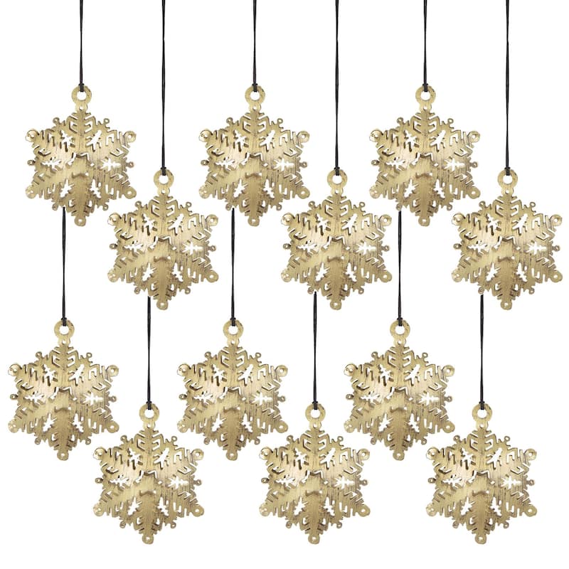 3.5x3.5" Snowflake Hanging Ornament, Hanging Home Decor Accents for Christmas Tree, Holiday Display, Set of 12 - Gold