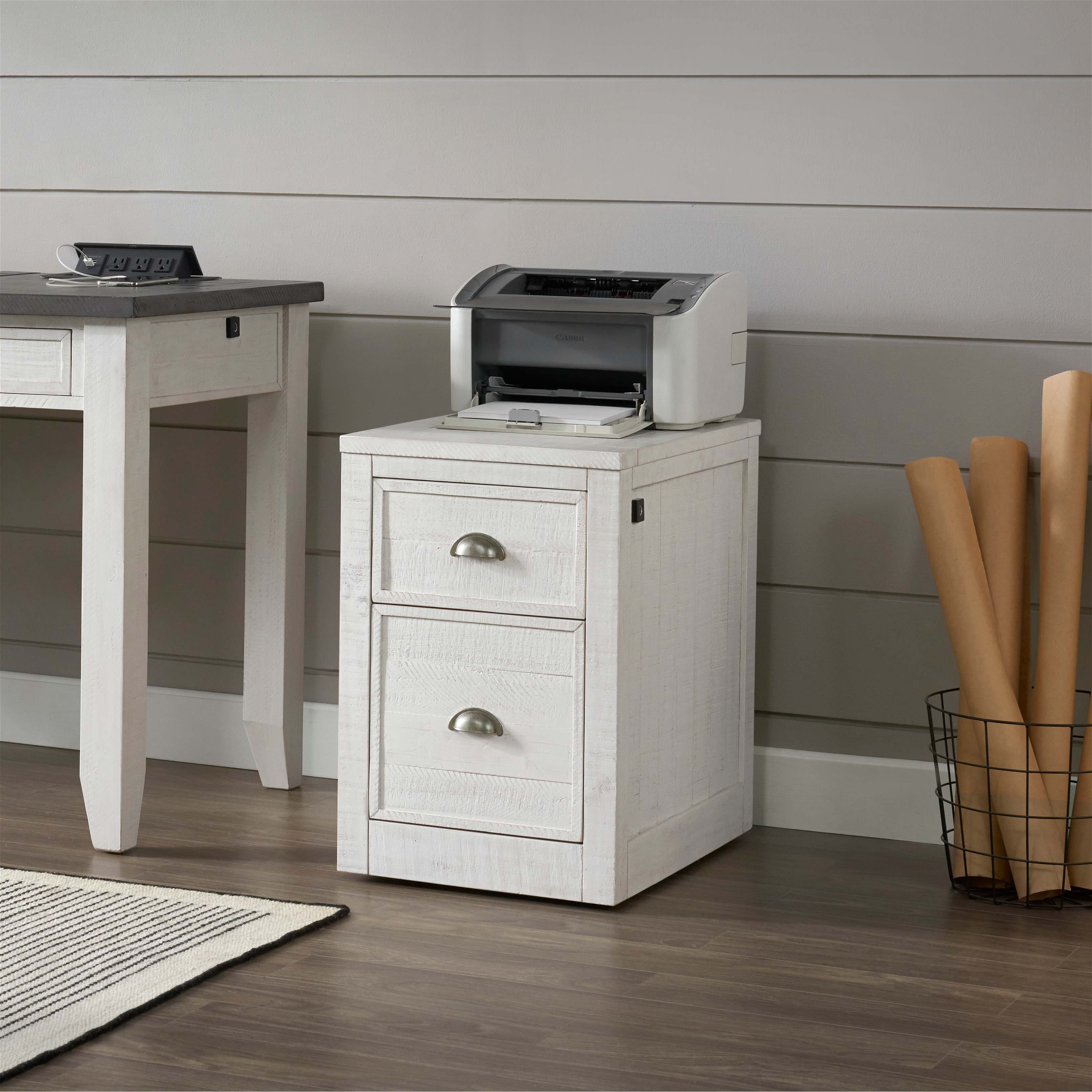 Monterey 2 Drawer Solid Wood File Cabinet with Fingerprint Lock White Stain