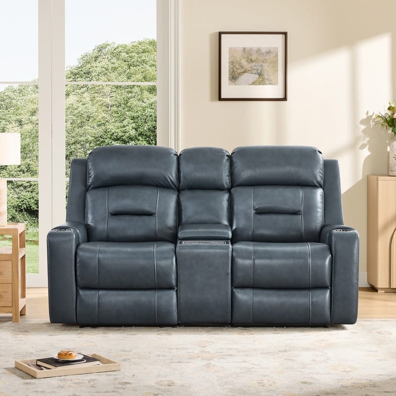 Spruce & Spring Genuine Leather Power Reclining Sofa with Wireless Charging