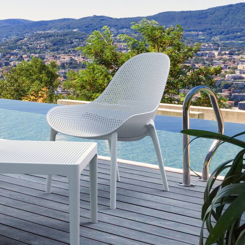 32.75" White Solid Patio Lounge Chair