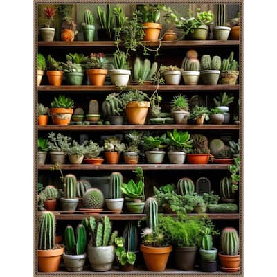 Assorted Succulents 2 by Justyna Jaszke Framed Canvas Wall Art Print - Sylvie Beaded Gold