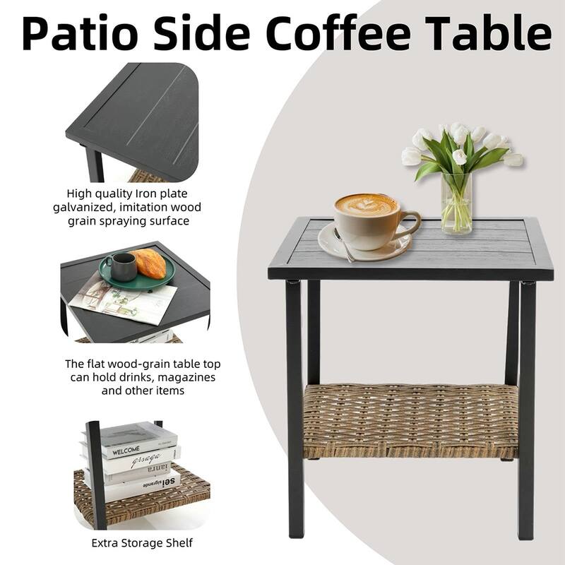 3 Pieces Patio Rocking Rattan Set, Outdoor Bistro Set with Cushions - 1 Table,2 Rocking chairs