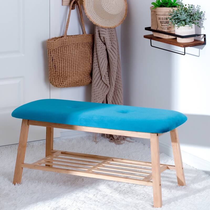 StorageWorks Tufted Bench, Entryway Bench with Shoe Storage Shelf - 36.22"x13.78"x17.72"
