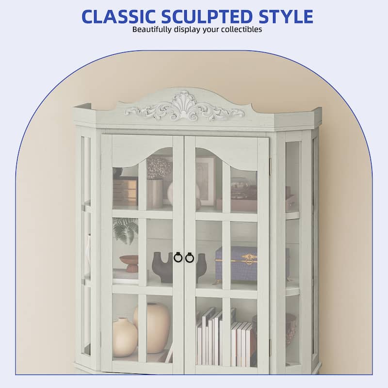 70.8 Inch Tall Hexagon Farmhouse Glass Display Cabinet with Adjustable Shelves