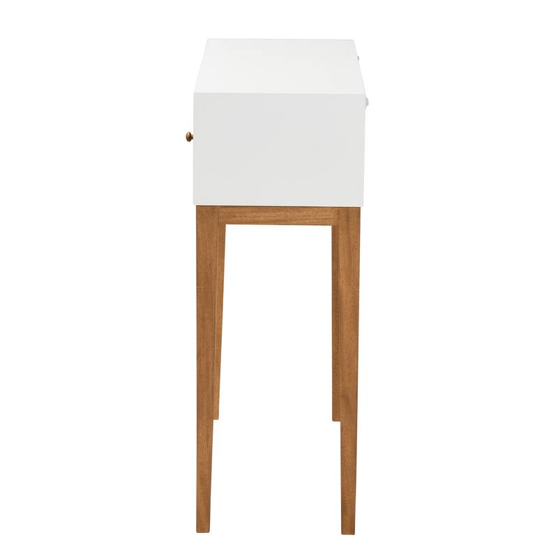 Odile Mid-Century Modern Two-Tone Natural Brown and White Bayur Wood 1-Drawer Console Table