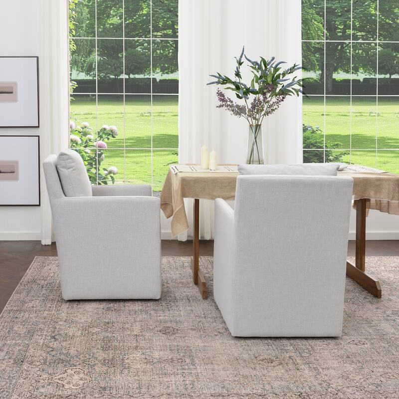 KINWELL Performance Fabric Upholstered Rolling Dining Armchair (Set of 2)