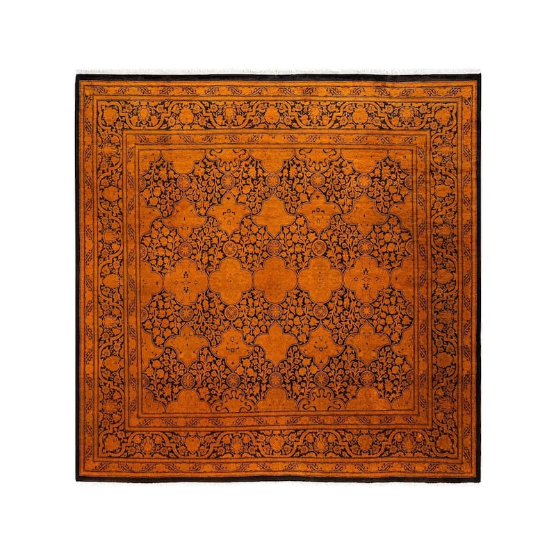 Overton Hand Knotted Wool Vintage Inspired Modern Contemporary Overdyed Gold Square Area Rug - 6' 1" x 6' 1"