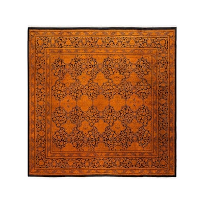Overton Hand Knotted Wool Vintage Inspired Modern Contemporary Overdyed Gold Square Area Rug - 6' 1" x 6' 1"