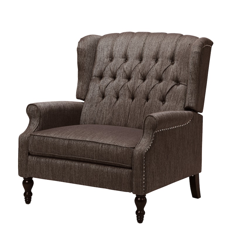 Oversized Wingback Push-Back Recliner with Footrest, Tufted Back, Nailheads