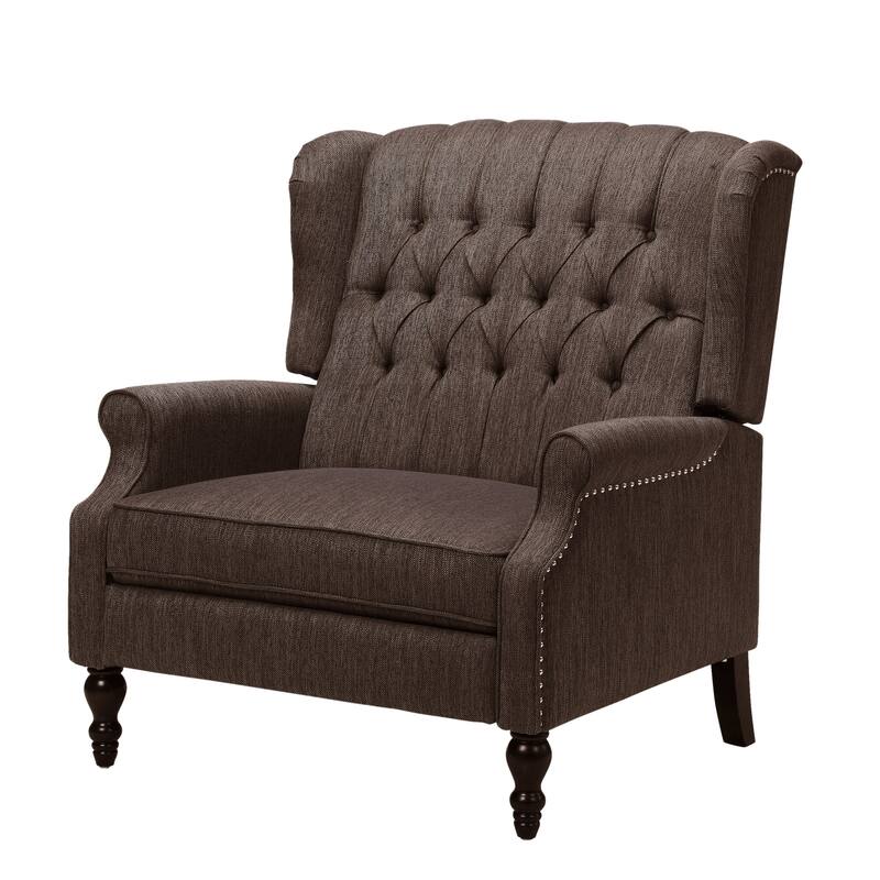 Wingback Lounge Sofa Chair, Tufted Push-Back Recliner with Nailhead Trim & Rolled Arms, Retro Living Room Chair with Wood Legs