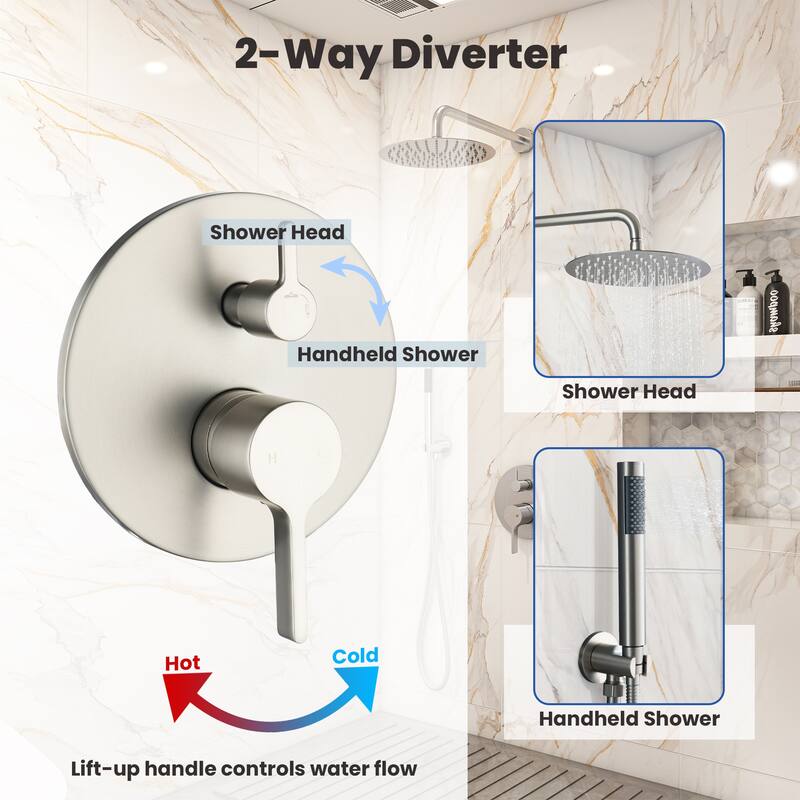 2-Spray 10-in Wall Mounted Fixed and Handheld Shower Head Set